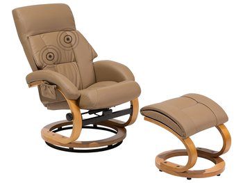 Fotel do masażu podgrzewany z podnóżkiem ekoskóra beżowy FORCE - Beliani