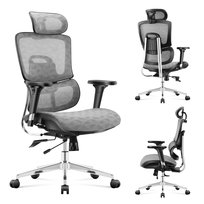 Fotel ergonomiczny obrotowy Expert 8.0, regulacja wysokości siedziska oraz oparcia, regulacja głębokości siedziska, regulowany zagłówek, Srebrny