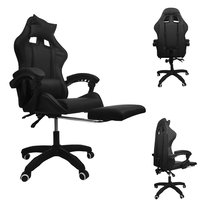 FOTEL GAMINGOWY DLA GRACZA BIUROWY KOMPUTEROWY OBROTOWY + PODNÓŻEK MASAŻ CZARNY KG104