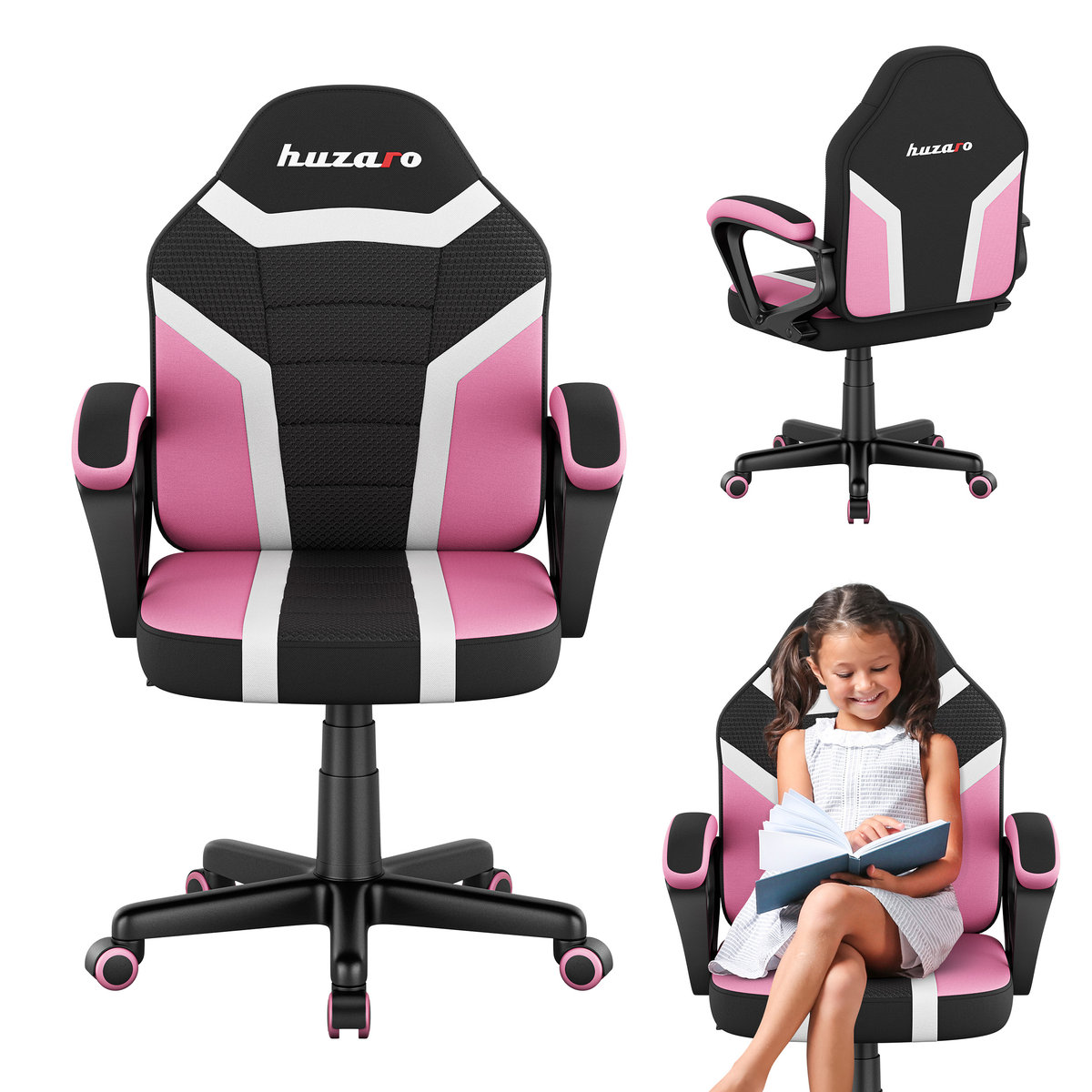 Fotel Gamingowy ergonomiczny dla dziecka Huzaro Ranger 1.0 Pink Mesh obrotowy-Zdjęcie-0