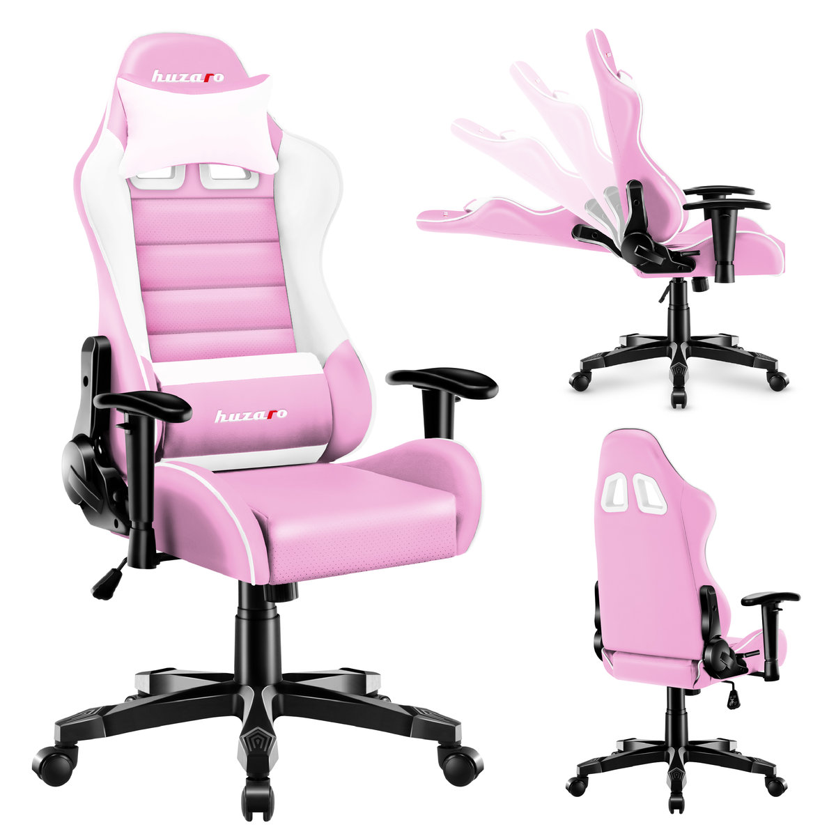 Fotel Gamingowy ergonomiczny dla dziecka Huzaro Ranger 6.0 Pink obrotowy, kauczukowe koła-Zdjęcie-0