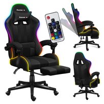 Fotel Gamingowy Huzaro Force 4.7 Black Rgb, Oświetlenie RGB, rozkładany podnóżek, poduszka lędźwiowa i pod kark, miękkie podłokietniki, Czarny z podświetleniem