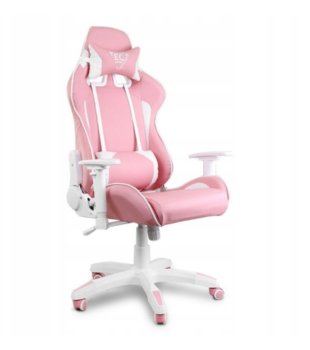 Fotel gamingowy Raptor - X obrotowy biurowy różowy z białymi paskami KO10R - eCarla