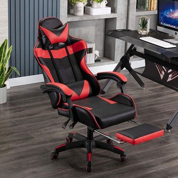Fotel komputerowy / gamingowy z podnóżkiem – czarno/czerwony - HEDO