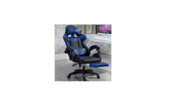 Fotel komputerowy / gamingowy z podnóżkiem – czarno-niebieski - HEDO