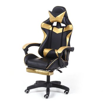 Fotel komputerowy / gamingowy z podnóżkiem – czarno-złoty - HEDO
