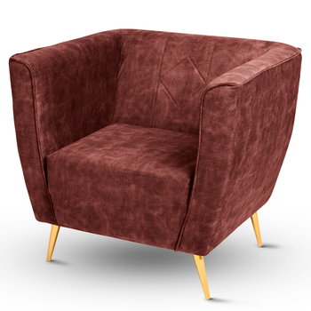 Fotel Lara z w kolorze brązowo-czerwonym ze złotymi nogami - Postergaleria