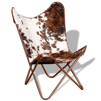 Fotel motyl retro, skórzany, brązowy, 74x66x90 cm - Zakito