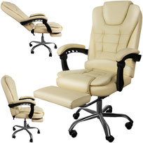 Fotel Obrotowy Biurowy Krzesło Biurowe Obrotowe do Biurka Beżowy z Podnóżek MALATEC
