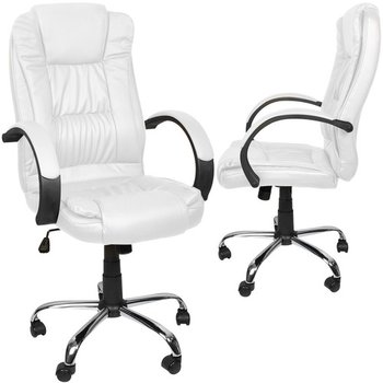 Fotel Obrotowy Biurowy Krzesło Biurowe Obrotowe do Biurka Białe Eko Skóra - Artemis