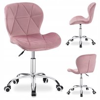 Fotel Obrotowy Krzesło Biurowe Różowe Ergonomiczne Welur Chrom Na Kółkach
