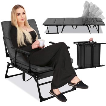 Fotel ogrodowy składany 2w1 łóżko polowe z poduszką i zagłówkiem leżak na taras balkon - Springos