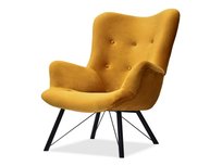 Fotel Pokojowy Duży Uszak Dalton Miodowy Velvet Na Metalowych Nogach