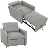 Fotel rozkładany HOMCOM 3 w 1, rozkładany fotel z funkcją spania, regulowane oparcie, szerokie siedzisko, poduszka lędźwiowa, rozkładana sofa o wyglądzie lnu do salonu, apartament, szary Homcom