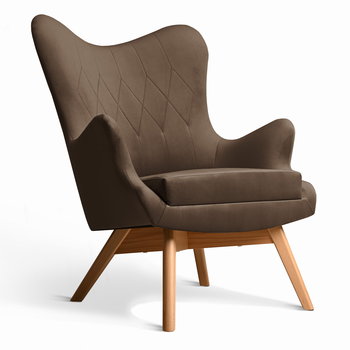 Fotel uszak Bergen w kolorze brązowym z drewnianymi nóżkami - Postergaleria