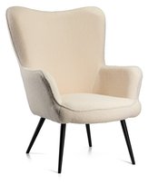 Fotel uszak skandynawski do salonu ROKER kremowy Teddy wypoczynkowy baranek GLAMOUR HowHomely