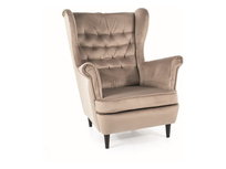 Fotel uszak welurowy HARRY VELVET ciemny beż/wenge SIGNAL