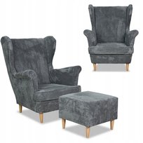 Fotel uszak z podnóżkiem Bonito sztruks szary