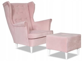 Fotel Uszak z podnóżkiem cukierkowy PINK różowy - Family meble
