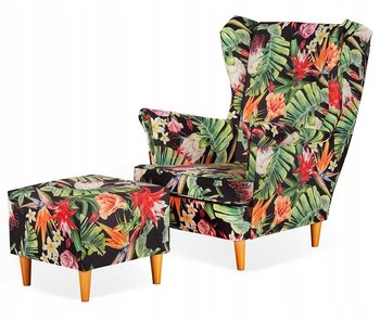 Fotel Uszak z podnóżkiem piękne kolory kwiatów - Family meble