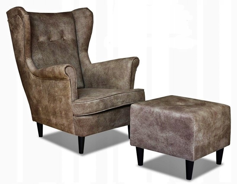 Zdjęcia - Sofa Salon Professional Fotel Uszak z podnóżkiem przydymiony brąz SALON 