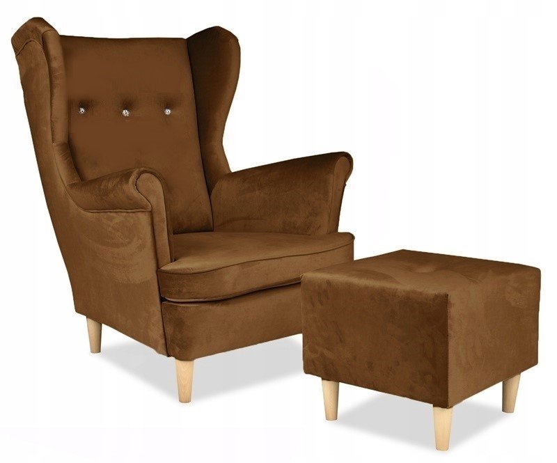 Zdjęcia - Sofa Salon Professional Fotel Uszak z pufką brąz ciemny beż OPALONY salon 