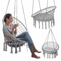 Fotel wiszący bocianie gniazdo hamak BOHO, huśtawka z poduszką Szara KR33SZ