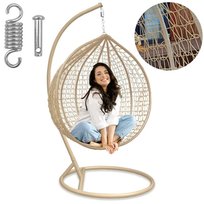 Fotel Wiszący Kokon Ogrodowy Kosz Bujany Huśtawka Ze Stelażem Xxl Beżowy