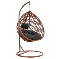 Fotel wiszący ogrodowy kokon rattanowy z poduszkami bujak huśtawka na stelażu brązowa