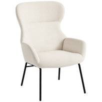 Fotel wypoczynkowy HOMCOM Wingback do salonu, fotel wypoczynkowy, fotel relaksacyjny z wysokim oparciem, nogi stalowe, tapicerowany fotel z imitacją lnu, fotel do czytania w sypialni, kremowo-biały Homcom