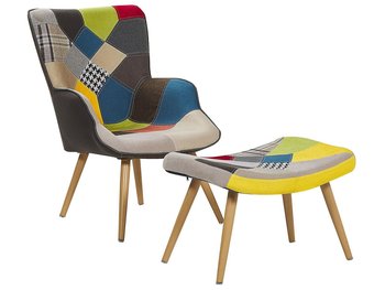 Fotel z podnóżkiem BELIANI Vejle, patchwork wielokolorowy - Beliani