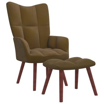 Fotel z podnóżkiem, brązowy, aksamit, 61,5x69x95,5 - Zakito