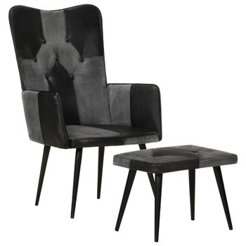 Fotel z podnóżkiem czarny skóra naturalna 55x43x97 - Zakito Europe