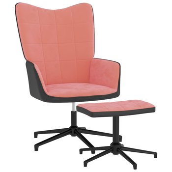 Fotel z podnóżkiem różowy aksamit 62x68x98cm + sto - Zakito