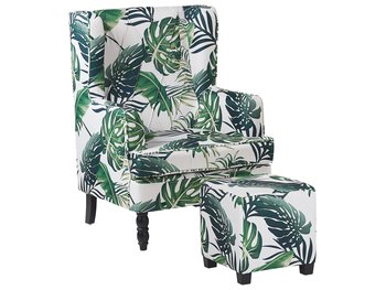 Fotel z podnóżkiem w liście BELIANI Sandset, biało-zielony, 50x53 cm - Beliani