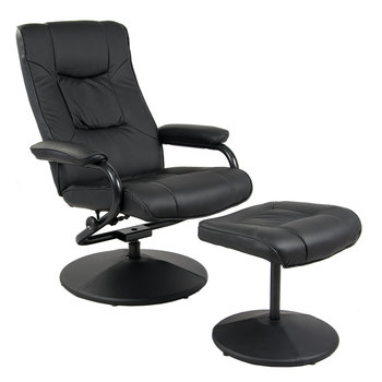 Fotel z podnóżkiem wypoczynkowy, regulowany, skóra, czarny, Sofotel - SOFOTEL