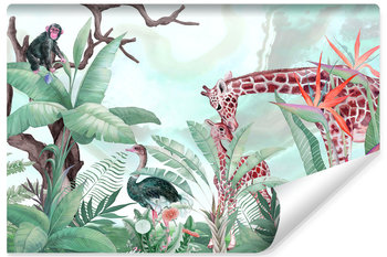 Fototapeta Dla Dzieci Dzikie ZWIERZĘTA Żyrafy Dżungla Rośliny 270cm x 180cm - Muralo