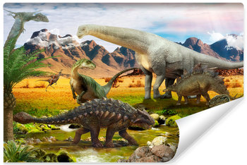 Fototapeta dla dziecka, MURALO, dinozaury 3D rzeka 400cm x 280cm - Muralo