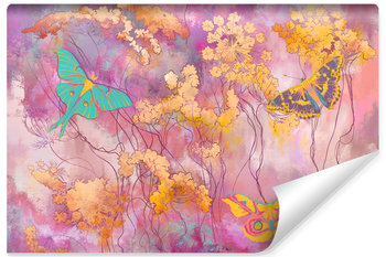 Fototapeta Dla Dziewczynki Kolorowe MOTYLE Kwiaty Mural Abstrakcja 300cm x 210cm - Muralo