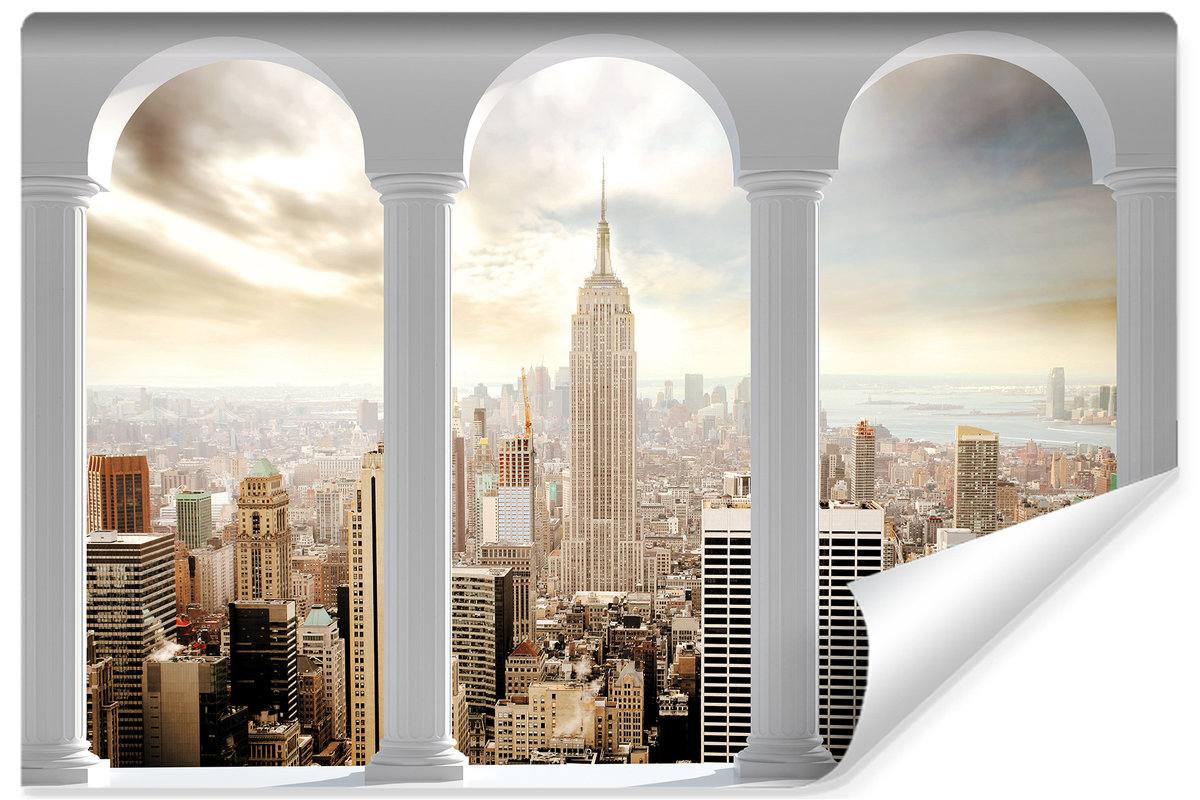 Fototapeta Do Biura Kolumny Panorama Nowego Jorku Efekt 3D 405cm X fototapeta-do-biura-kolumny-panorama-nowego-jorku-efekt-3d-405cm-x