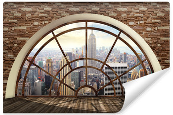 Fototapeta Do Biura NOWY JORK Widok z Okna Cegły Efekt 3D 135cm x 90cm - Muralo