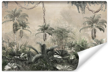 Fototapeta Do Sypialni LAS Tropikalne Rośliny Palmy Styl Retro Beton 270cm x 180cm - Muralo