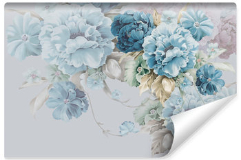 Fototapeta Do Sypialni Niebieskie PIWONIE Peonie Kwiaty Styl Retro 360cm x 240cm - Muralo