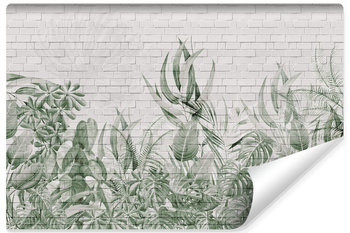 Fototapeta LIŚCIE Tropikalne Ceglana Ściana Abstrakcja Efekt 3D 300cm x210cm - Muralo