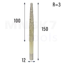 Frez diamentowy stozkowo kulowy do granitu CNC  12*D6*100*150 (HUHAO)