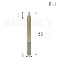 Frez diamentowy stozkowo kulowy do granitu CNC  6*D2*6*60 (HUHAO)