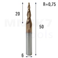 Frez spiralny stozkowo kulowy CNC HRC55 6*R0.75*20*50 6.42° (HUHAO)