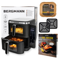 Frytkownica beztłuszczowa airfryer frytownica BERGMANN YI 2 komory pionowo 5,5l+5,5l 2800W w zestawie książka z przepisami Bergmann
