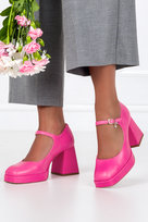 Fuksjowe czółenka skórzane damskie na klocku z paskiem ozdoba PRODUKT POLSKI Casu 2661-197-37