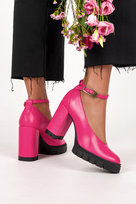 Fuksjowe czółenka skórzane damskie na słupku pasek wokół kostki PRODUKT POLSKI Casu 2566-204-37